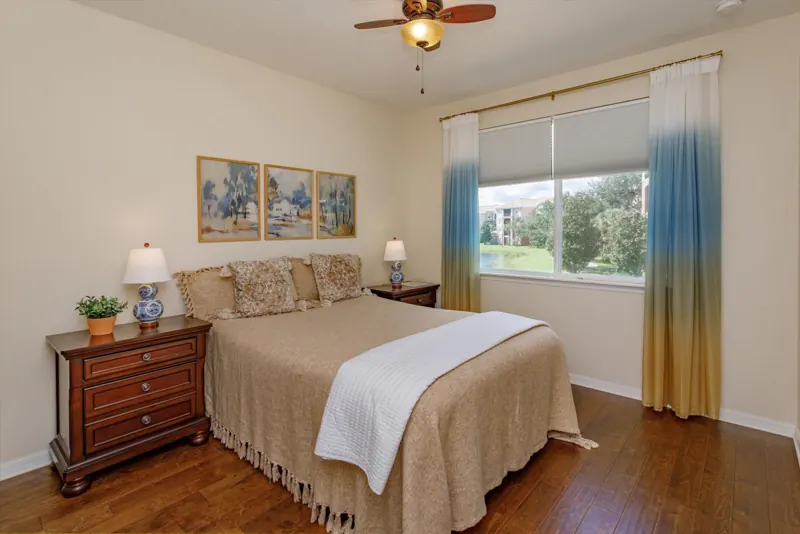 Bedroom with pond view