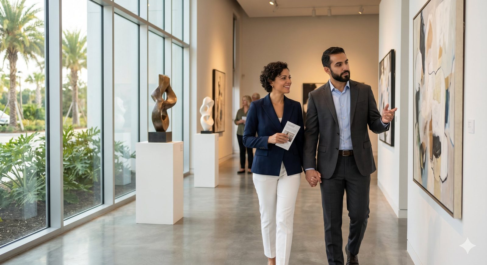Couple touring a contemporary art gallery in Central Florida