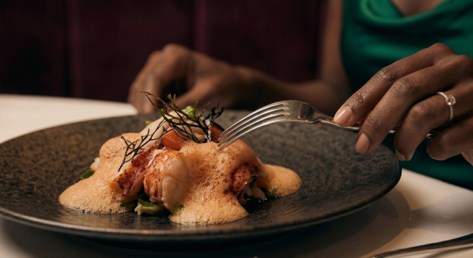 Close-up of a plated lobster fine-dining course at a Central Florida restaurant