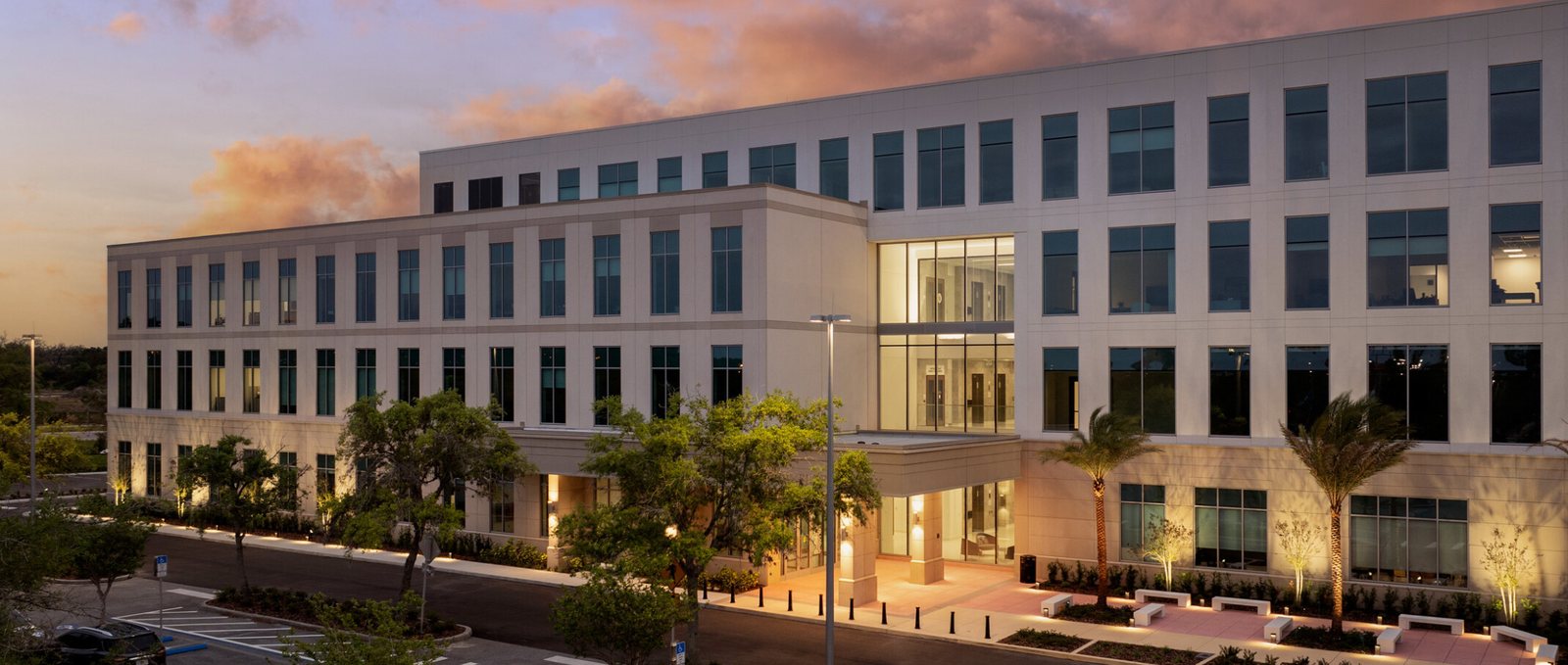 The Seminole County justice center in Sanford at sunset, home of the Eighteenth Judicial Circuit where Seminole County estates are administered
